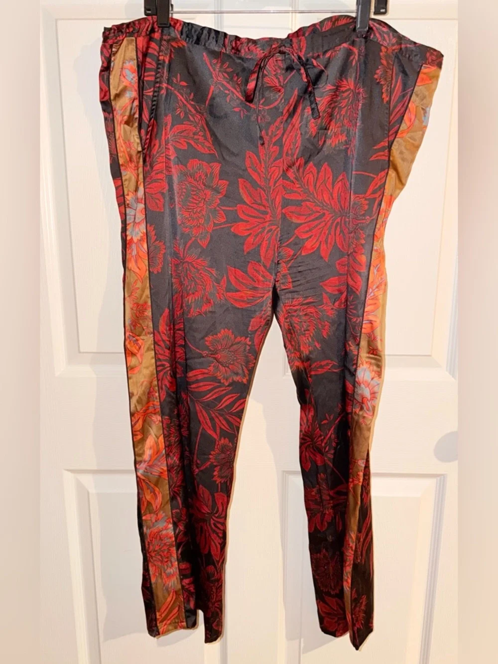 Johnny Was Silk Boho Floral Pants XL Luxe Red Black Statement - Picture 2 of 10